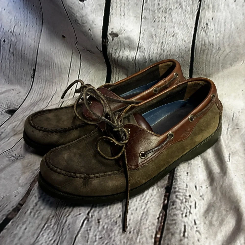 Dockers Castaway Leather Boat Lace Shoes Brown Size 9M 090-1448 Nautical Preppy‎